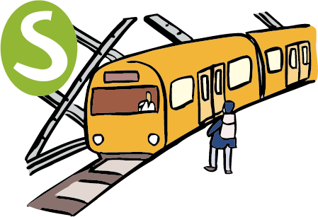 S-Bahn Stadt-Bahn fährt über der Erde